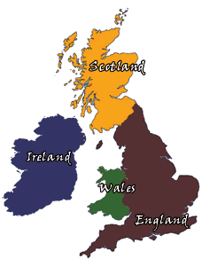 Map of the UK and Ireland for cottages